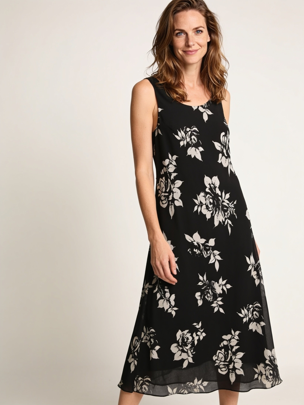 Studio I Black Maxi Dress with Ivory Floral Print